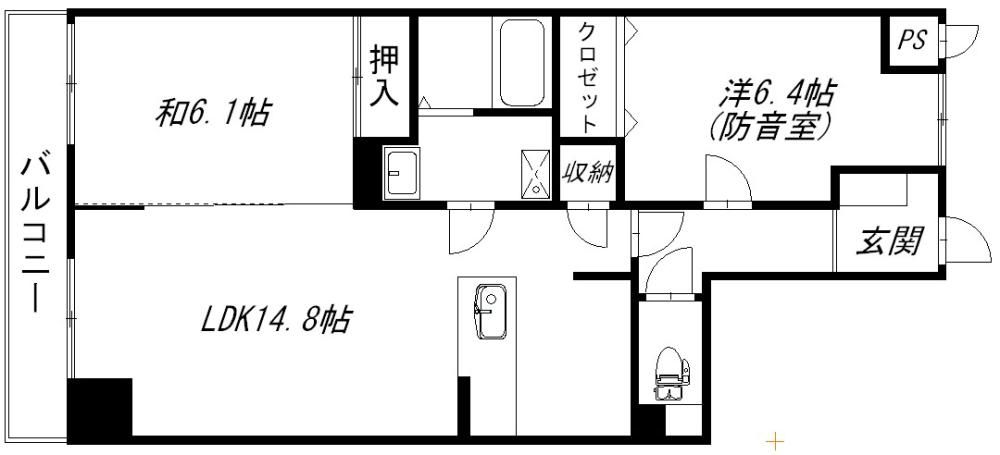 【間取】　角部屋を活かしたL字型バルコニーのお部屋です